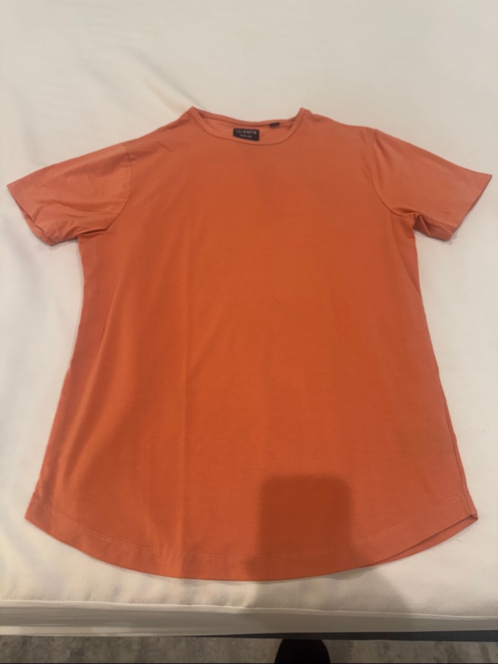 Cuts Clothing Orange Short Sleeve Crewneck Tee Curved Hem